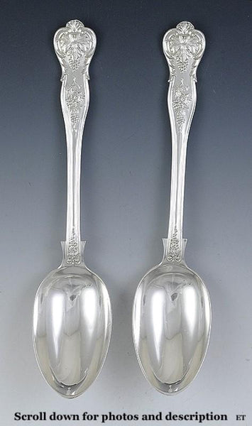 Quality Pair Victorian English Sterling Silver Serving Spoons Grapevine 1892