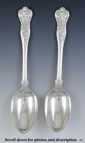 Quality Pair Victorian English Sterling Silver Serving Spoons Grapevine 1892