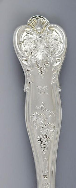 Quality Pair Victorian English Sterling Silver Serving Spoons Grapevine 1892