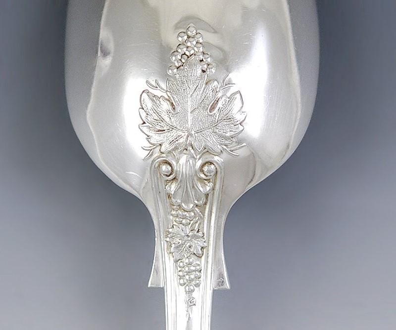 Quality Pair Victorian English Sterling Silver Serving Spoons Grapevine 1892