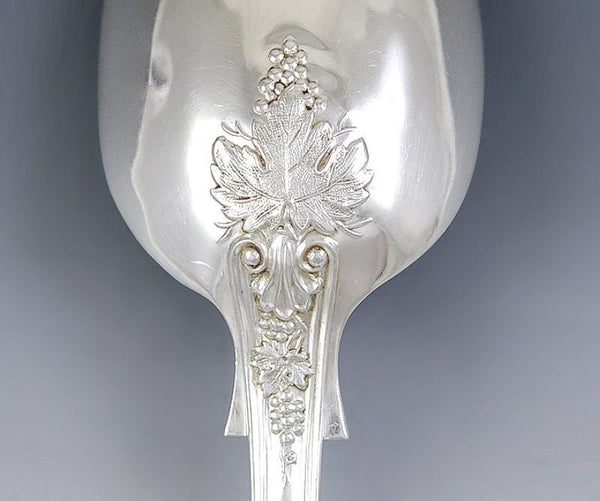 Quality Pair Victorian English Sterling Silver Serving Spoons Grapevine 1892