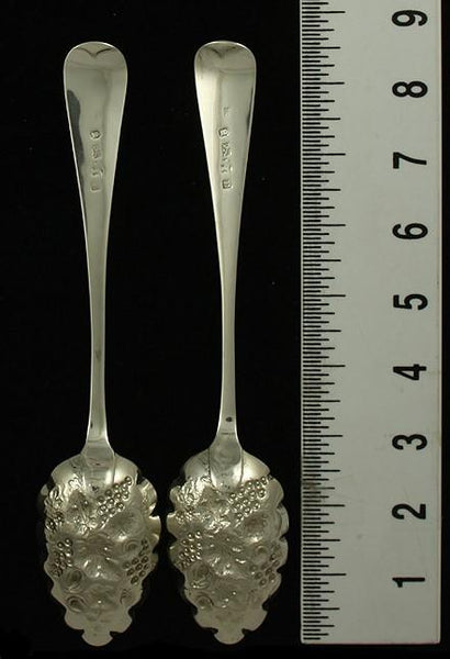 Antique 1802 English Gold Wash Sterling Silver Hand Chased Fruit Serving Spoons