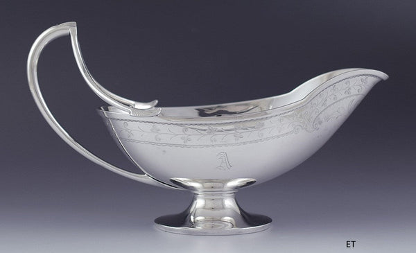 Antique c1855-1860 Stylish Gorham Coin Silver Gravy Sauce Boat A Mono