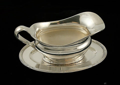 Antique c1900 Austro-Hungarian Silver Sterling Sauce Gravy Boat w Tray/Plate