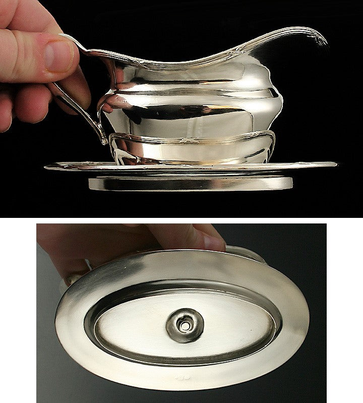 Antique c1900 Austro-Hungarian Silver Sterling Sauce Gravy Boat w Tray/Plate