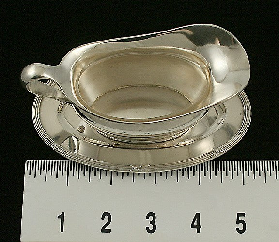 Antique c1900 Austro-Hungarian Silver Sterling Sauce Gravy Boat w Tray/Plate