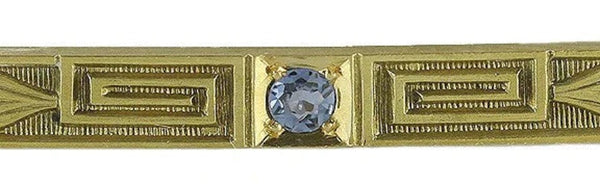 Antique Krementz 14k Gold Cornflower Sapphire Greek Key Bar Pin Brooch