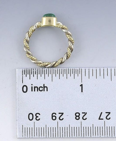 Rope Motif White & Yellow Gold 18K Gold Emerald Cabochon Ring Size 5