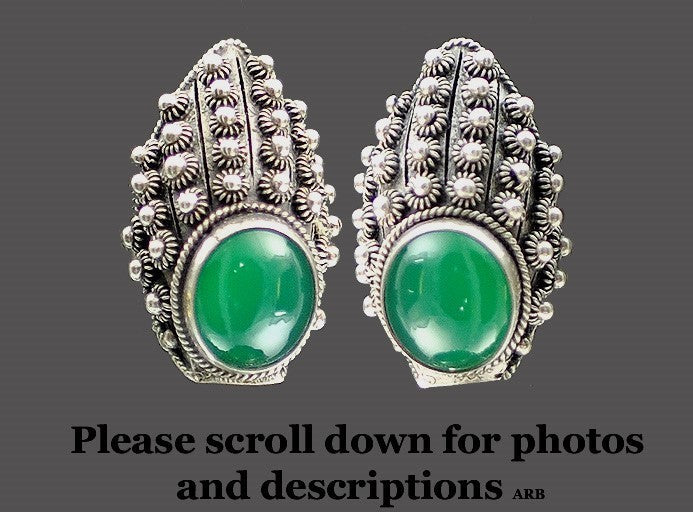 Stunning Vintage Italian Silver and Green Chrysoprase Stone Clip On Earrings