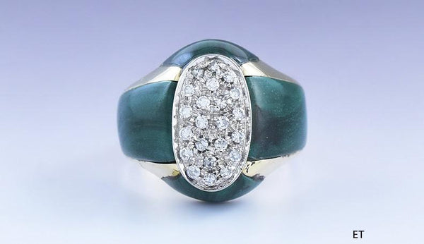 Stunning 18k Gold Diamond & Malachite Ring