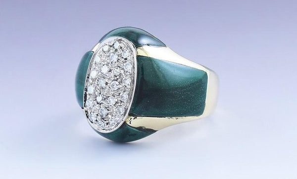 Stunning 18k Gold Diamond & Malachite Ring