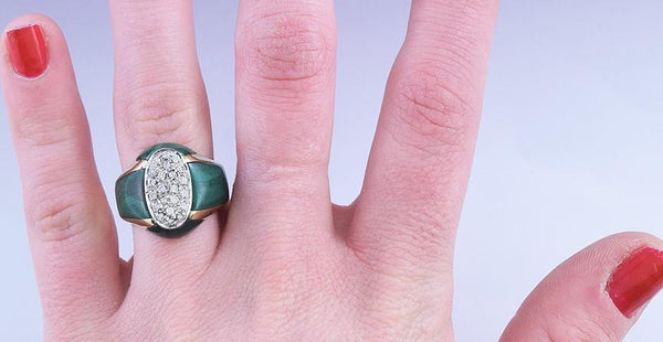 Stunning 18k Gold Diamond & Malachite Ring