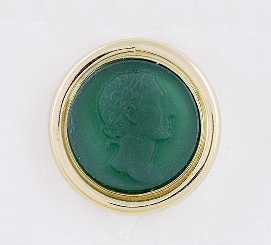 Classic Pair 14k Gold & Greco-Roman Intaglio Carved Green Onyx/Glass Cufflinks