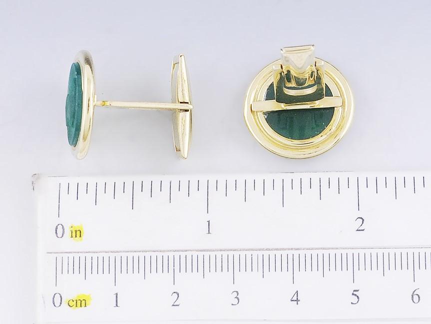 Classic Pair 14k Gold & Greco-Roman Intaglio Carved Green Onyx/Glass Cufflinks