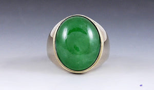 Large Jade Jadeite & 14K Yellow Gold Modern Ring Size 9