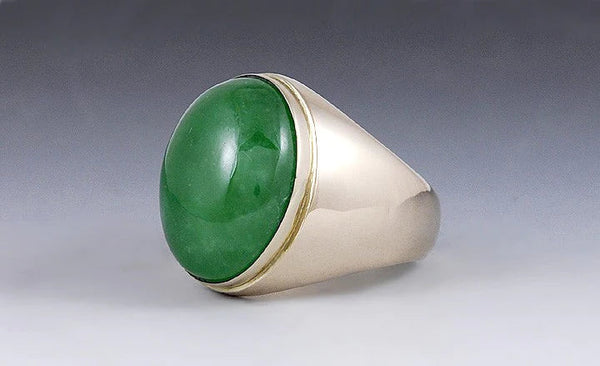 Large Jade Jadeite & 14K Yellow Gold Modern Ring Size 9