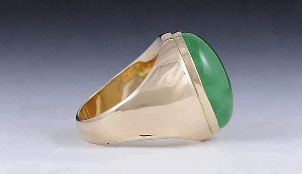 Large Jade Jadeite & 14K Yellow Gold Modern Ring Size 9