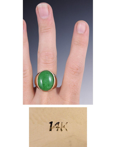 Large Jade Jadeite & 14K Yellow Gold Modern Ring Size 9