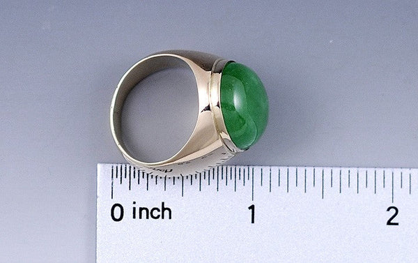 Large Jade Jadeite & 14K Yellow Gold Modern Ring Size 9