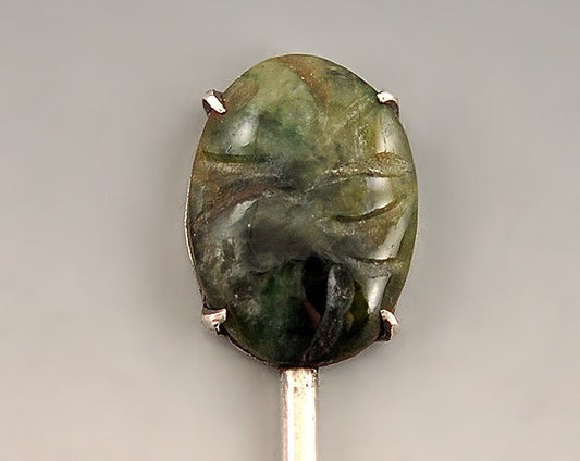 Set Of 6 Chinese Sterling Silver Jade Iced Tea Spoons With Bamboo Design Handle
