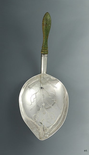 Antique 1803 English Georgian Sterling Silver Leaf Tea Caddy Scoop Spoon