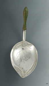 Antique 1803 English Georgian Sterling Silver Leaf Tea Caddy Scoop Spoon