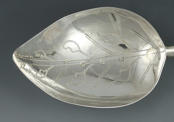 Antique 1803 English Georgian Sterling Silver Leaf Tea Caddy Scoop Spoon