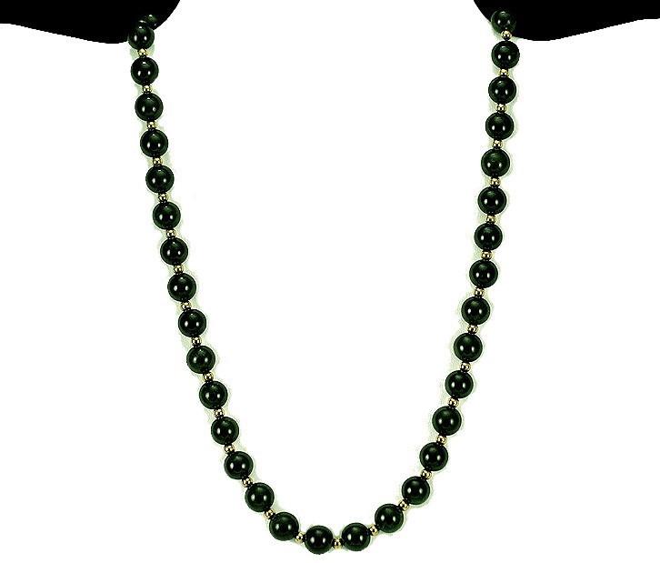 Lovely Chinese Nephrite Jade Dark Green Beaded Necklace 18 Inches Vintage 1950s