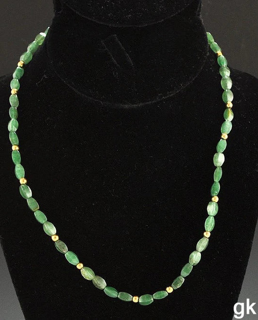 Lovely Genuine Aventurine Beaded Necklace w/14K Yellow Gold Beads and Clasp