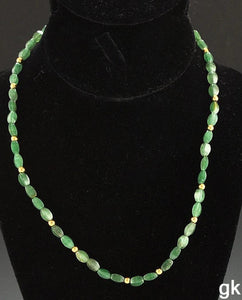 Lovely Genuine Aventurine Beaded Necklace w/14K Yellow Gold Beads and Clasp