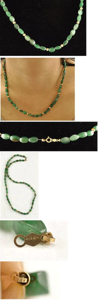 Lovely Genuine Aventurine Beaded Necklace w/14K Yellow Gold Beads and Clasp