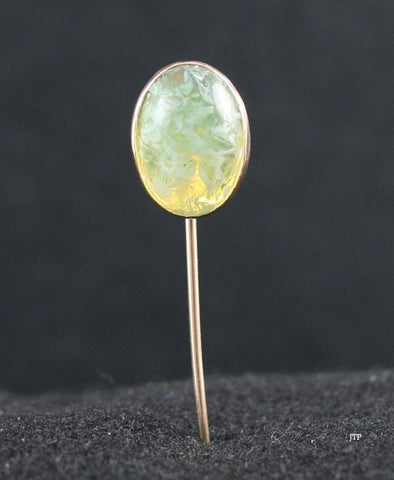 Neat American 10k Gold & Green Glass Stone Stickpin C1910