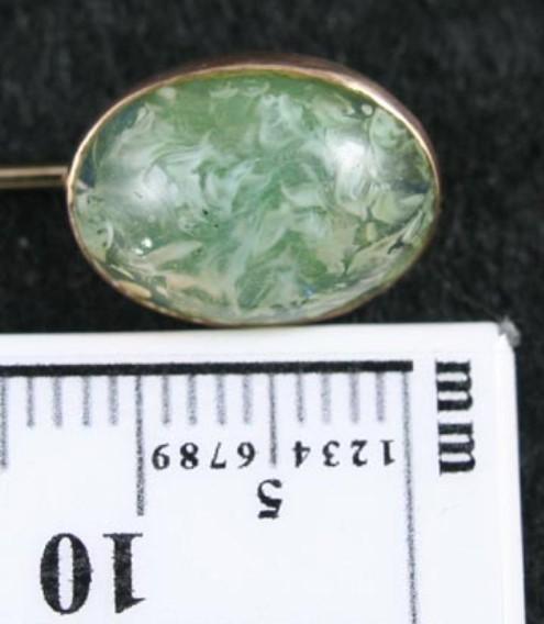 Neat American 10k Gold & Green Glass Stone Stickpin C1910