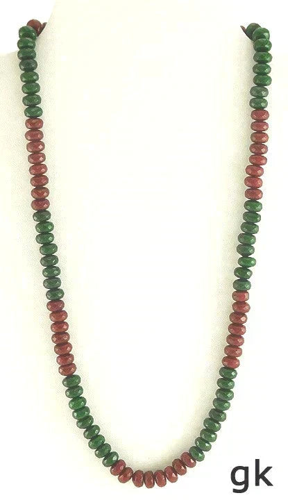 Pretty Genuine Faceted Green Red Dyed Quartz Beaded Necklace Toggle Clasp 21"