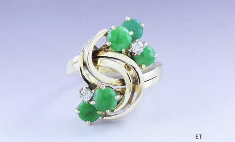 Charming 14k Yellow Gold Jade & Diamond Ring