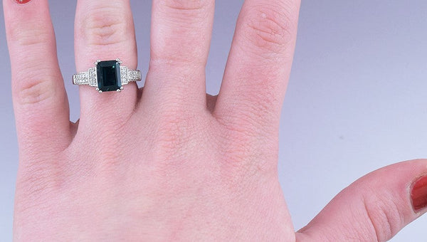 Beautiful 14k White Gold Diamond Lab Created Emerald Ring