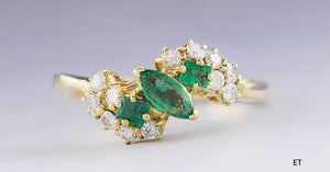 Beautiful 18k Gold Triple Emerald & Diamond Ring