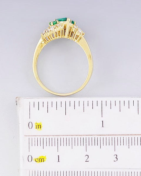 Beautiful 18k Gold Triple Emerald & Diamond Ring