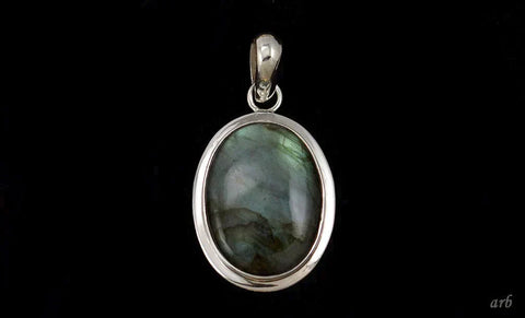 Dazzling Modern Sterling Silver Pendant w/ Blue Green Genuine Labradorite