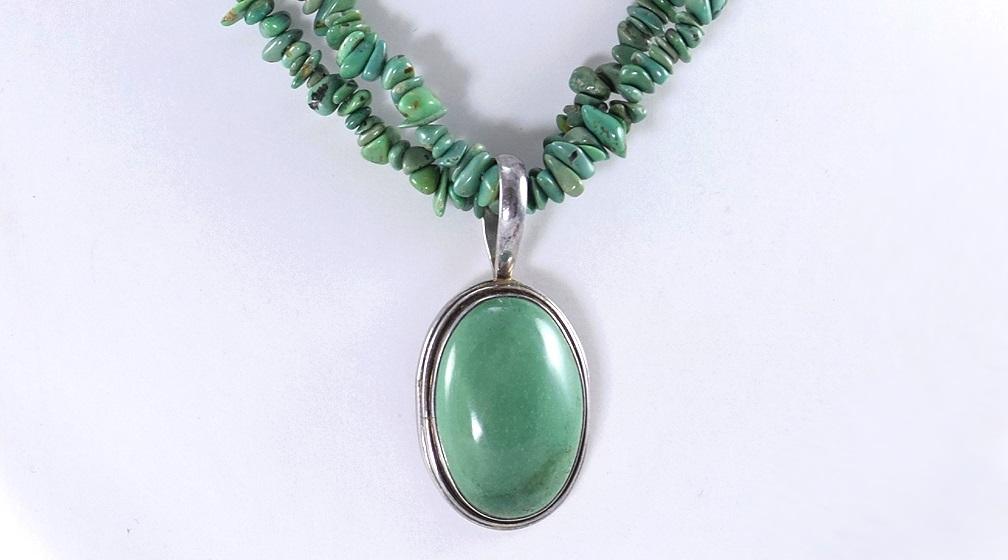Luscious Sterling Silver and Green Tumbled Turquoise Necklace Made in India