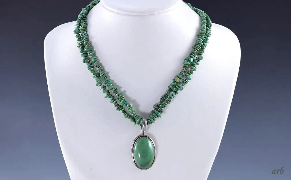 Luscious Sterling Silver and Green Tumbled Turquoise Necklace Made in India