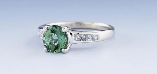 Lovely Designer B-Kho 18k White Gold Tourmaline & Diamond Ring sz 5 1/4