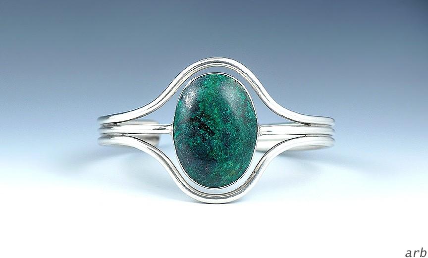 Triple Banded Silver Cuff Bracelet w/Large and Lovely Deep-Toned Eilat Stone