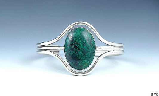 Triple Banded Silver Cuff Bracelet w/Large and Lovely Deep-Toned Eilat Stone
