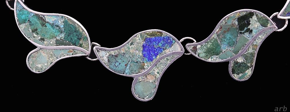 Fabulous Vintage Mexican Sterling Silver Turquoise Link Slip-on Bracelet 7 Inch