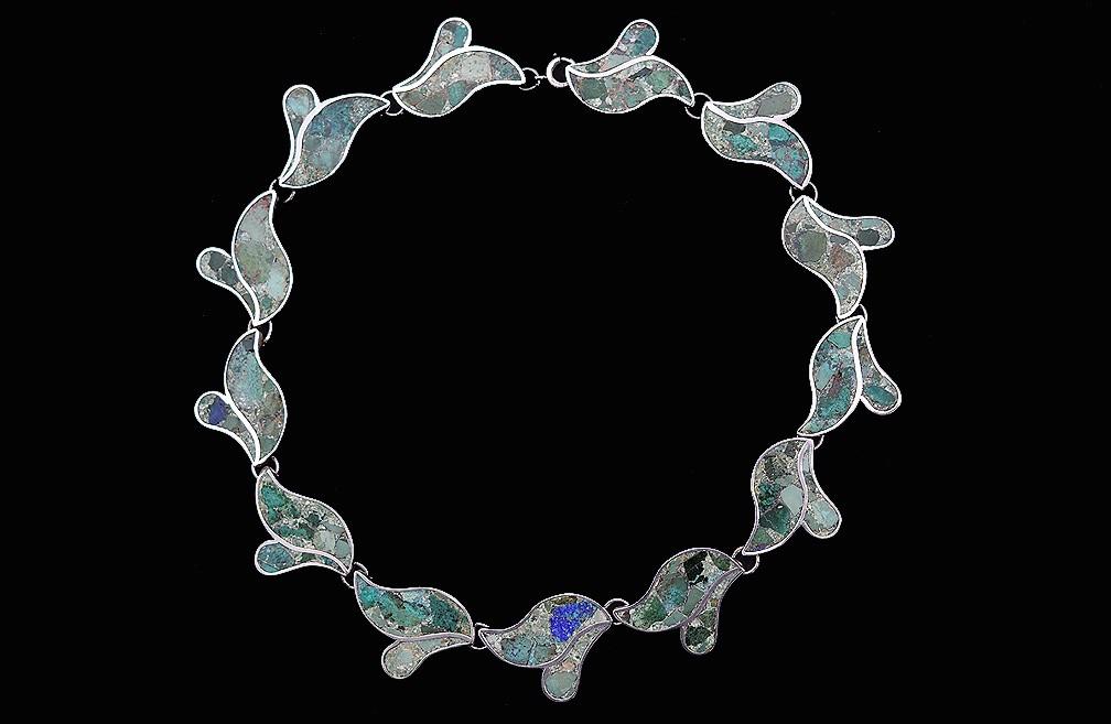 Fabulous Vintage Mexican Sterling Silver Turquoise Link Slip-on Bracelet 7 Inch