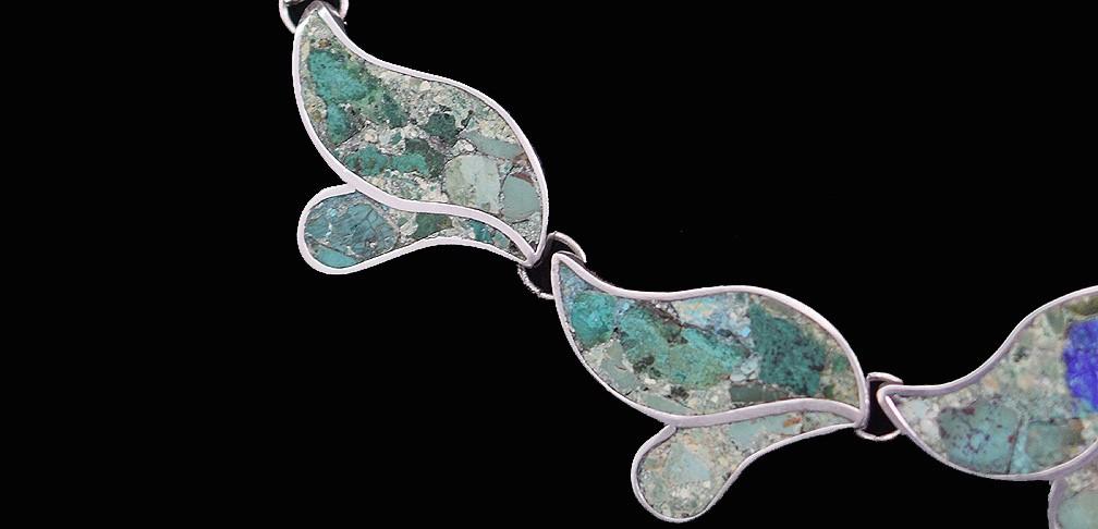 Fabulous Vintage Mexican Sterling Silver Turquoise Link Slip-on Bracelet 7 Inch