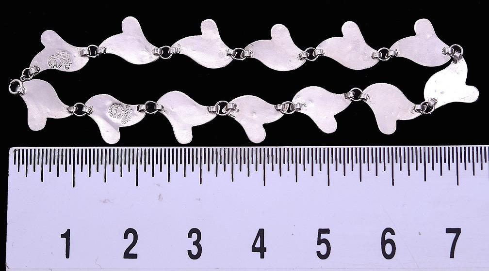 Fabulous Vintage Mexican Sterling Silver Turquoise Link Slip-on Bracelet 7 Inch
