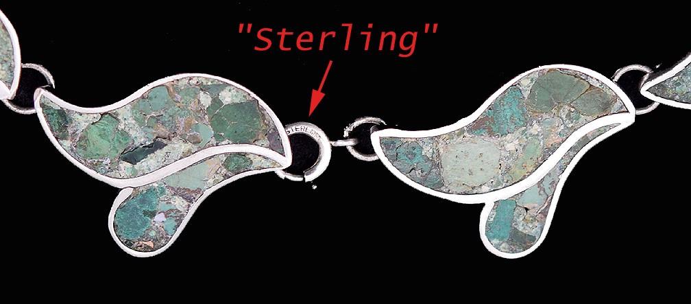 Fabulous Vintage Mexican Sterling Silver Turquoise Link Slip-on Bracelet 7 Inch