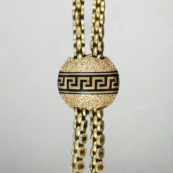 14k Gold Victorian Etruscan Revival Slide Watch Chain Greek Key Design